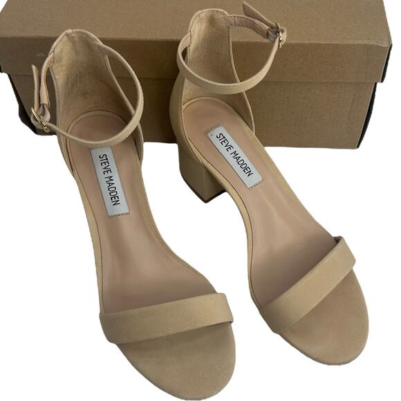 Steve Madden Irene Block Heel Sandals Size 6 Nude Tan Suede Ankle Strap Heels - Picture 7 of 11